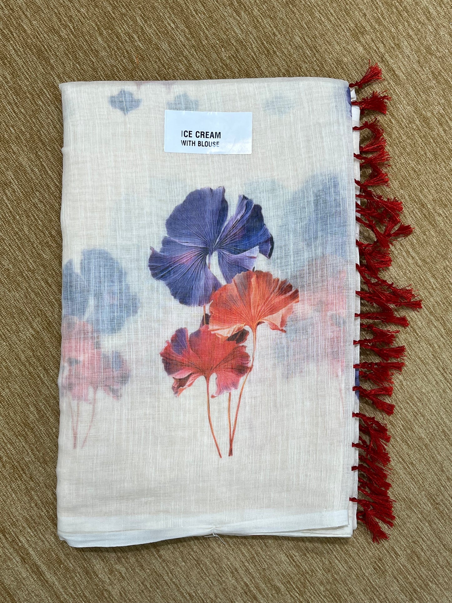 Linen Floral Print Saree