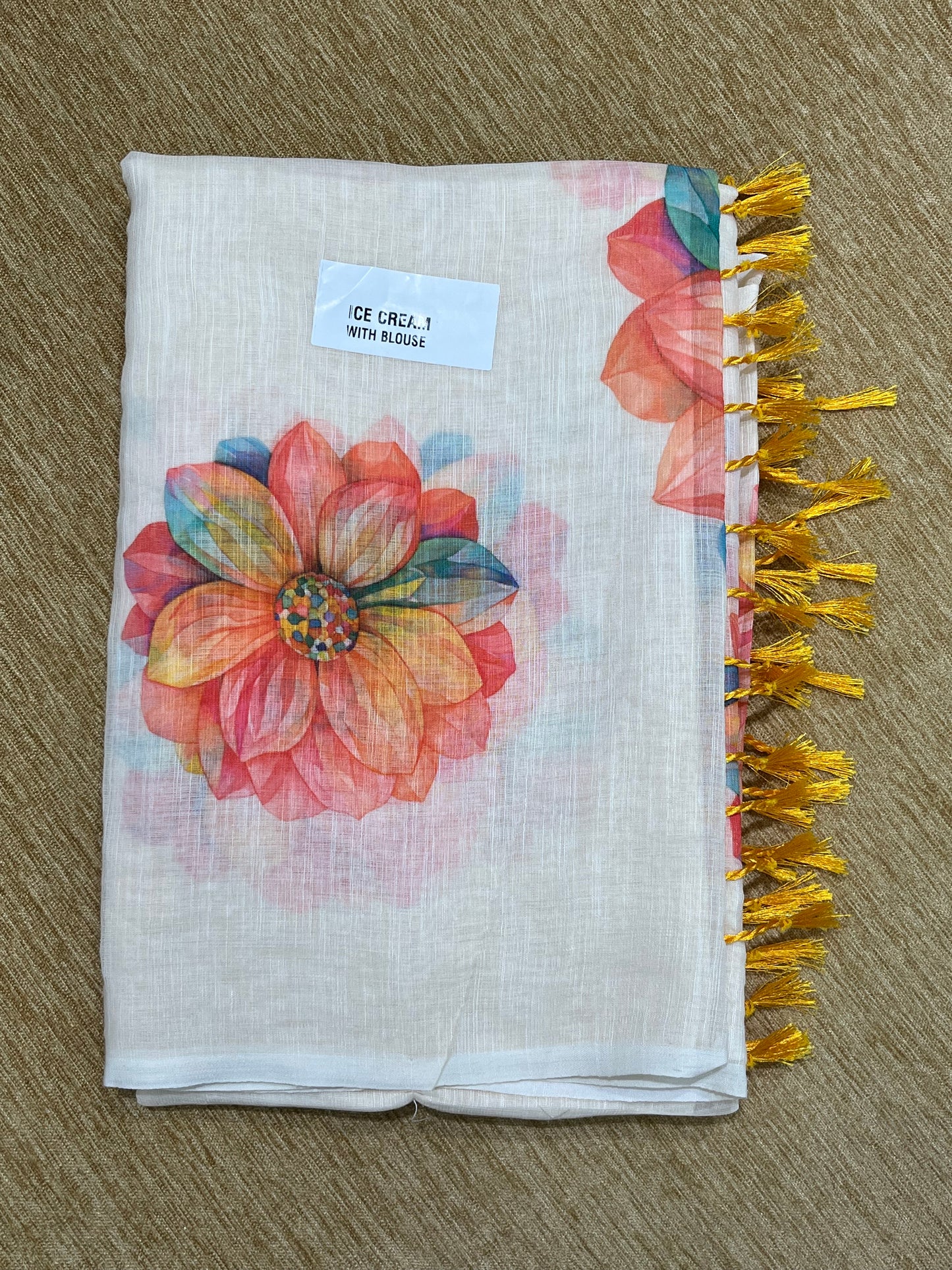 Linen Floral Print Saree