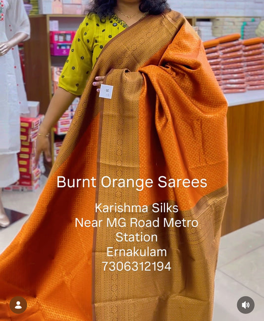 Burnt Orange Semi Silk Sarees