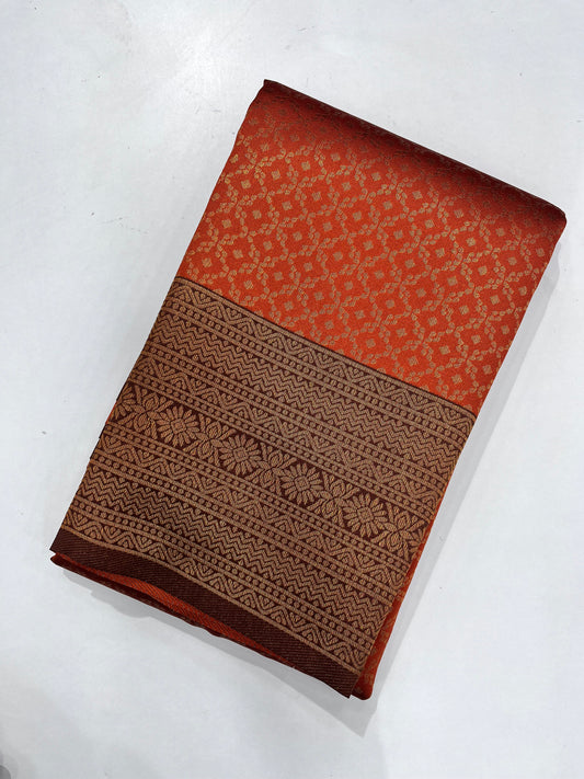Burnt Orange Semi Silk Sarees
