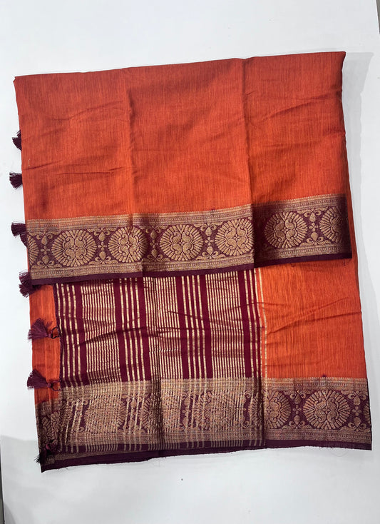 Semi Jute rest Orange Sarees