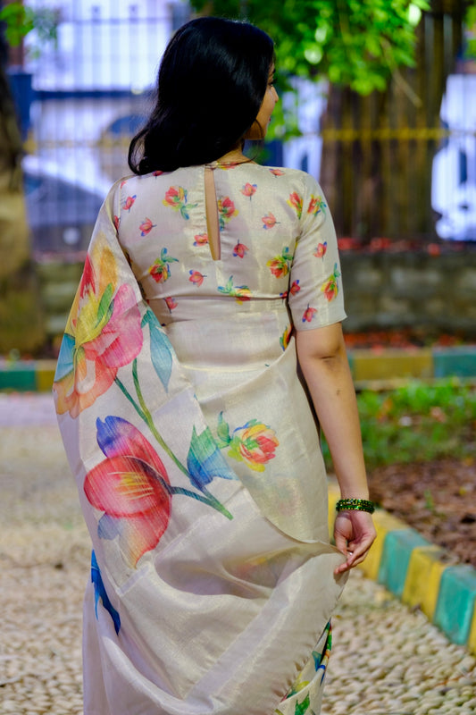 Tissue Sarees With Digital print