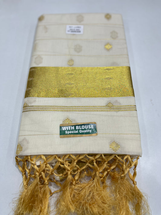 Cotton Kasavu Setsaree With Buttas