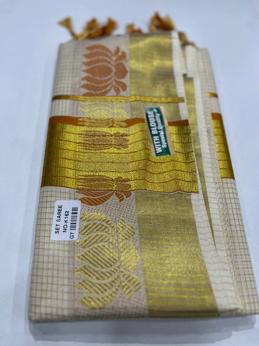 Lotus Design Cotton Check Setsaree