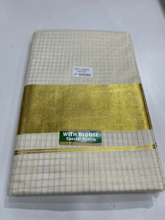Cotton Check Set Saree With Temple Border