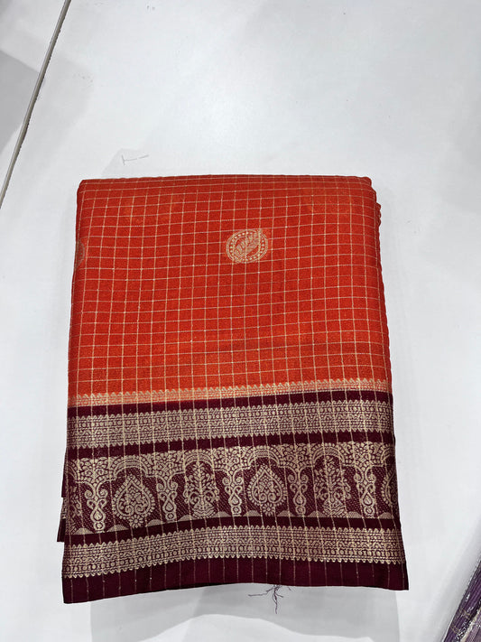 Rust Orange Banarasi Saree