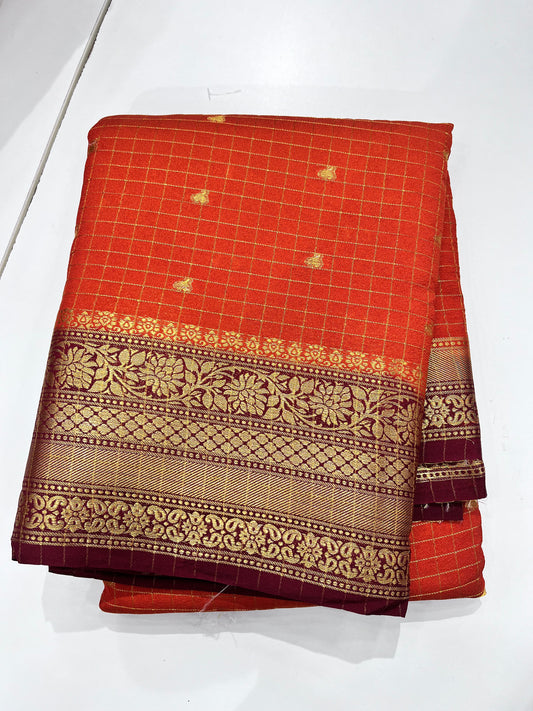 Rust Orange Banarasi Saree