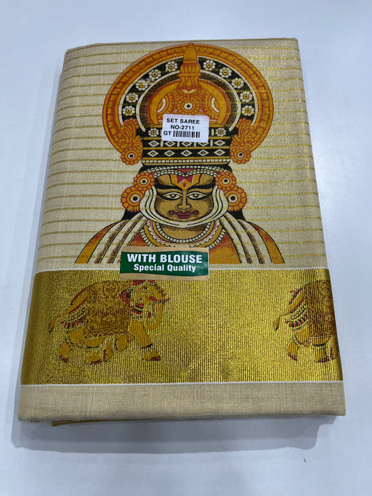 Kadhakali Digital Printed Tissue Setsaree