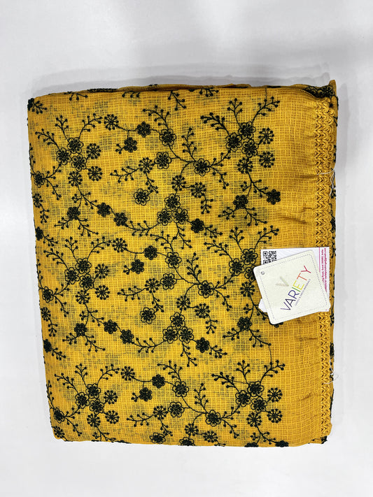 Yellow Netcotta Embroidery Sarees (KS02)