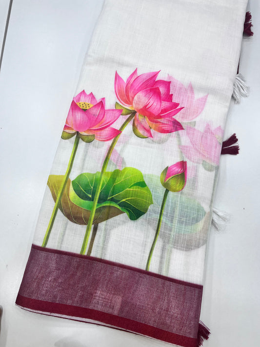 Cotton linen( Navya Nair inspired saree(CL0017)