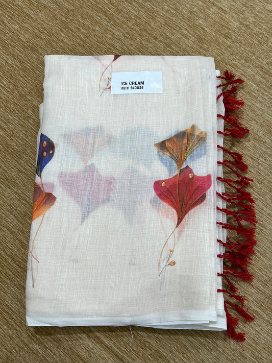 Linen With Floral Print Saree